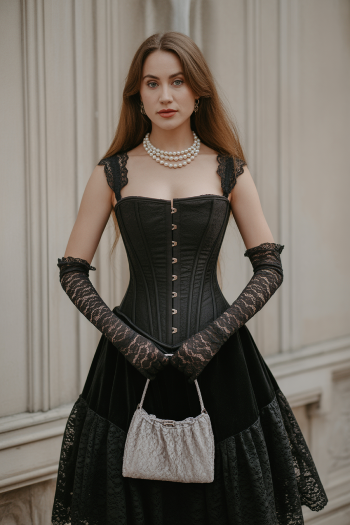 Corset Dress + Lace Gloves