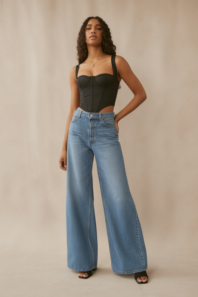 Corset Top + Wide-Leg Jeans