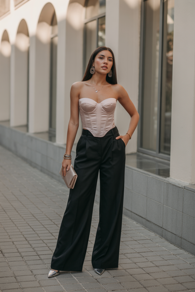 Corset Top + Wide-Leg Trousers
