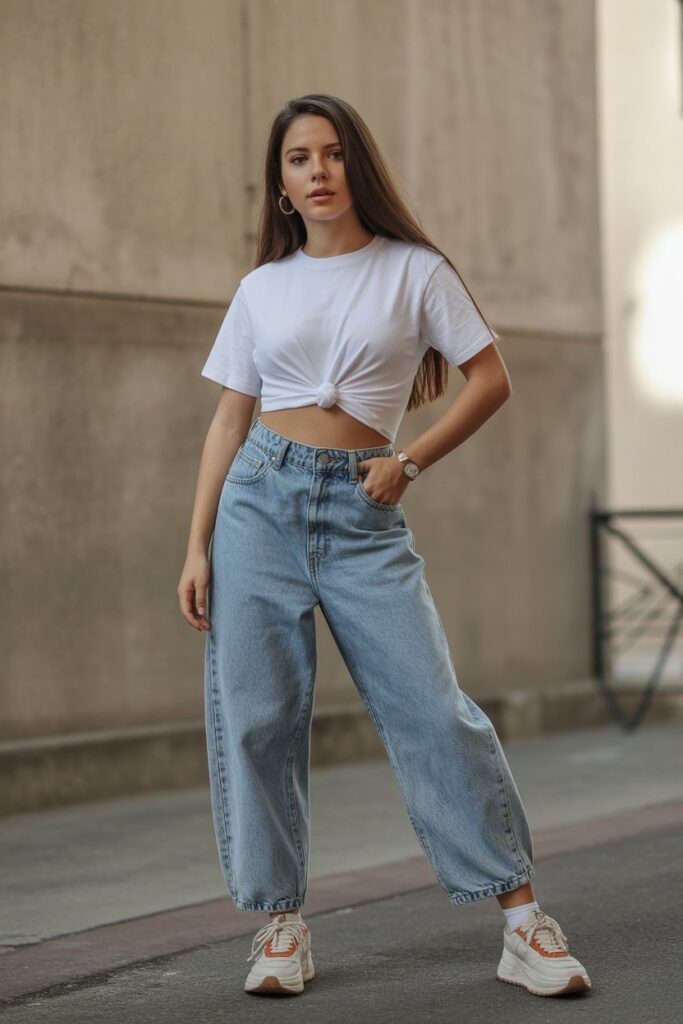 Cropped Baby Tee + Mom Jeans