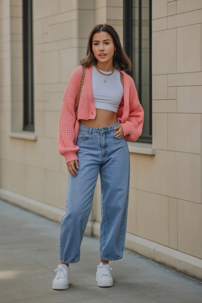 Cropped Cardigan + High-Waist Jeans