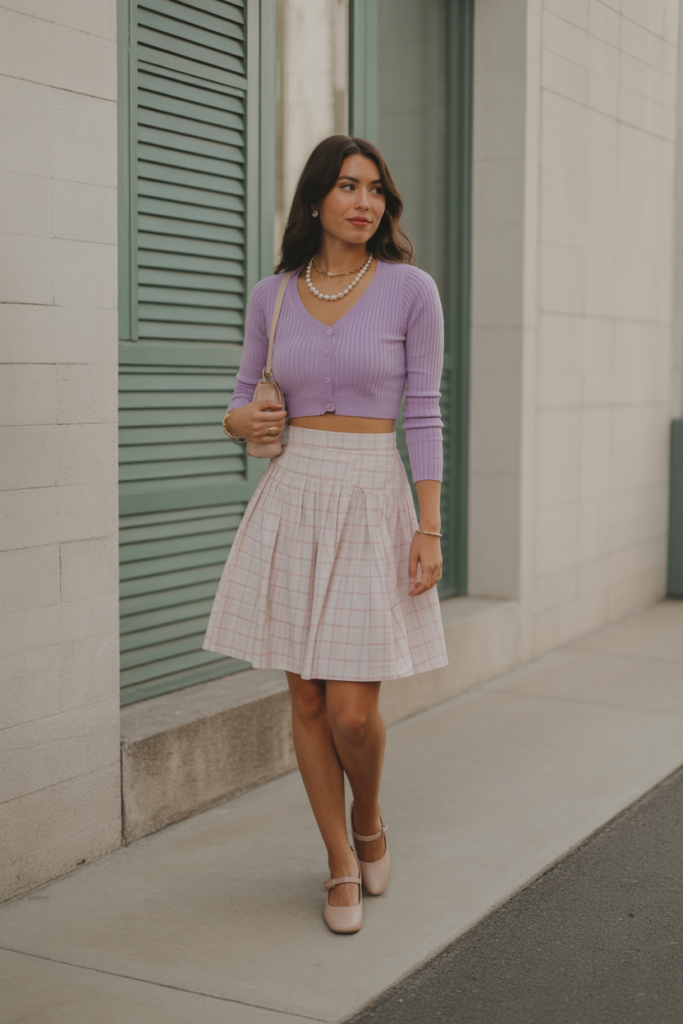 Cropped Cardigan + High-Waist Skirt