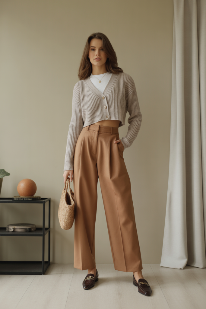 Cropped Cardigan + High-Waisted Pants