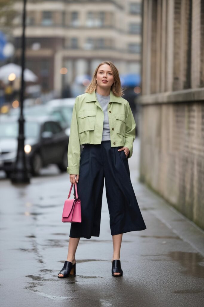 Cropped Jacket + Culottes + Mules
