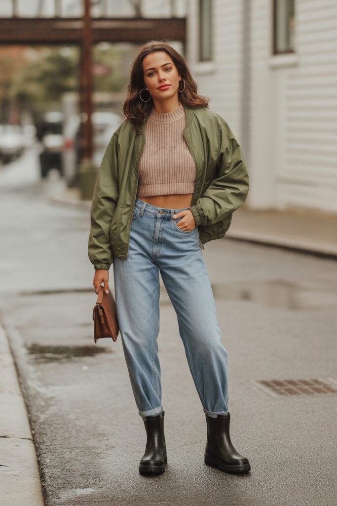 Cropped Sweater + High-Waist Jeans + Boots