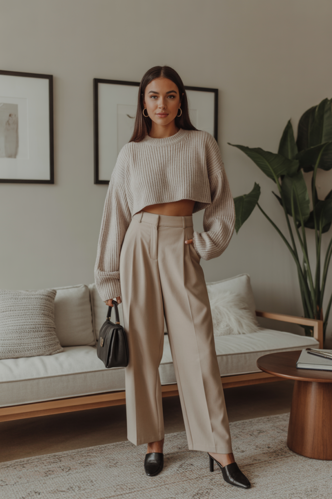 Cropped Sweater + High-Waist Trousers