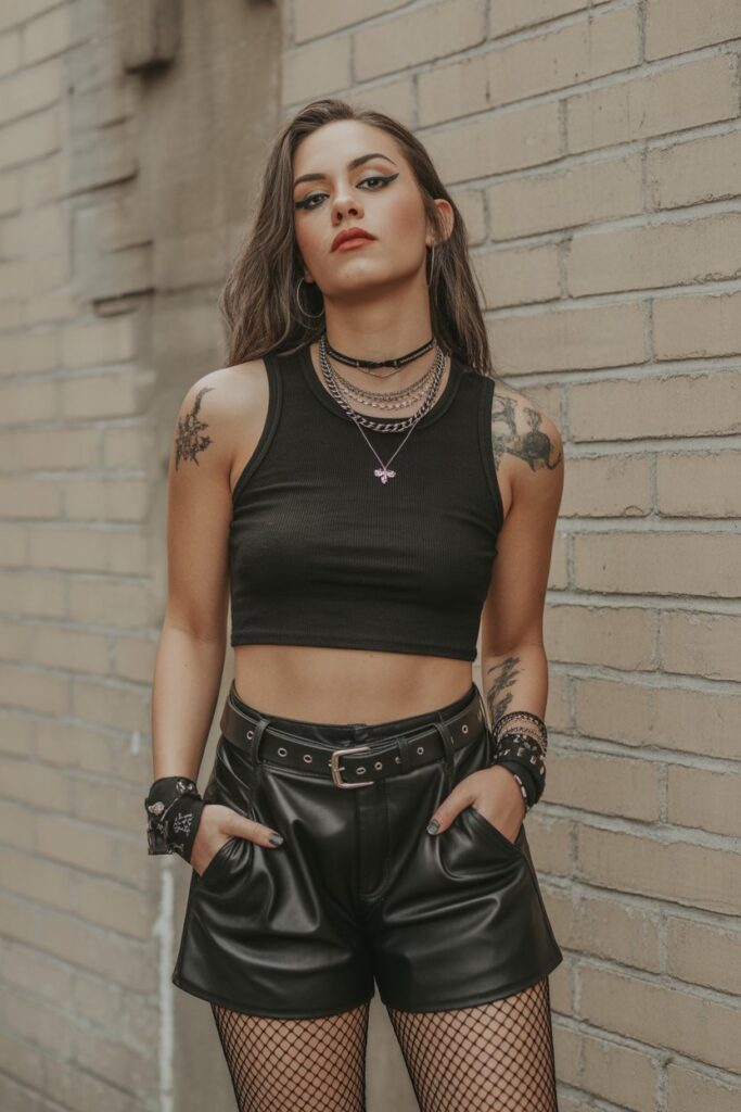 Cropped Tank + Leather Shorts