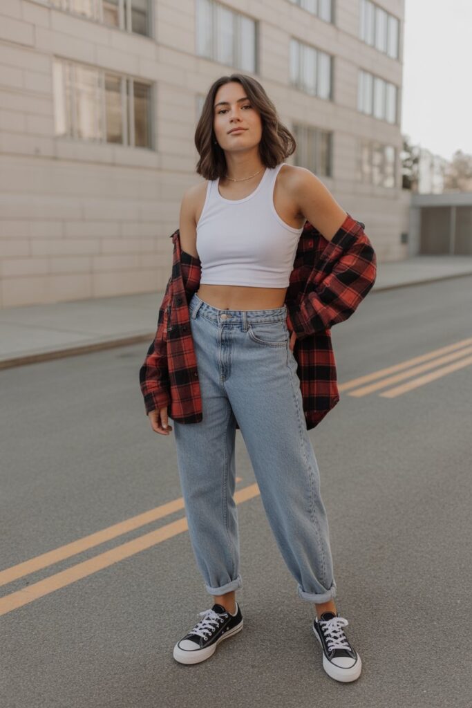 Cropped Tank + Oversized Flannel