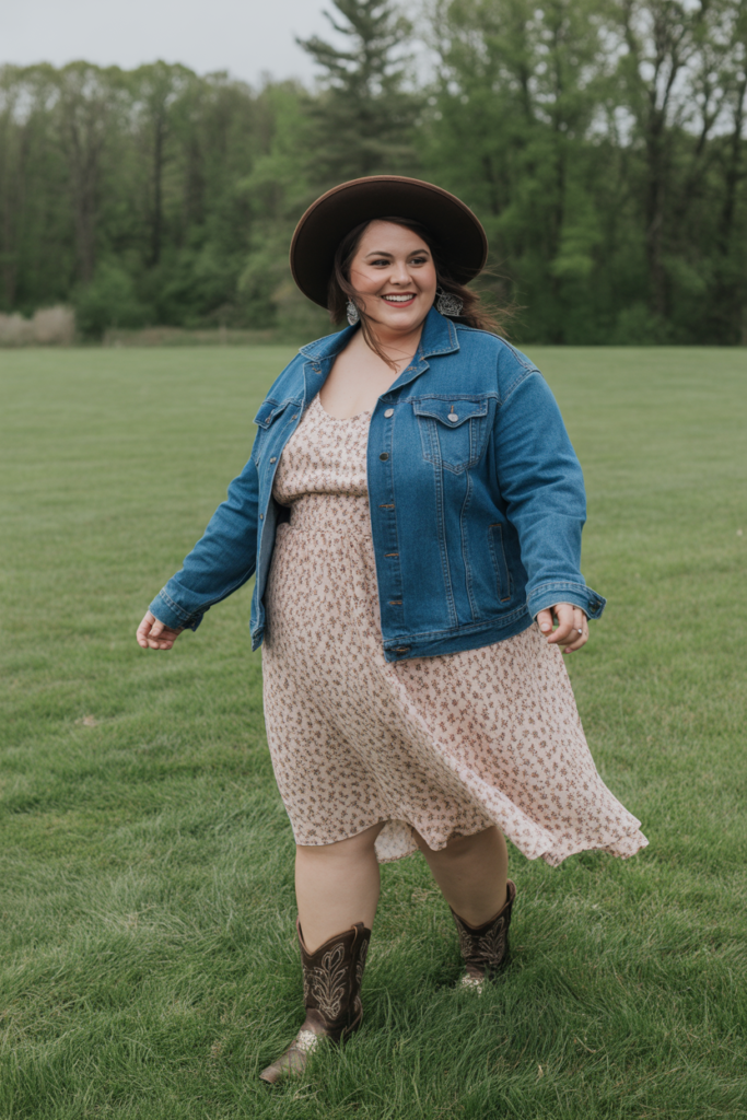 Denim Jacket + Floral Dress For Feminine Flair