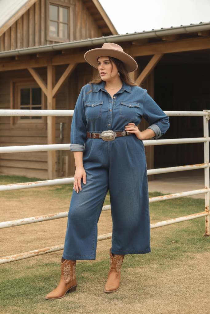 Denim Jumpsuit + Western Boots For One-And-Done Style