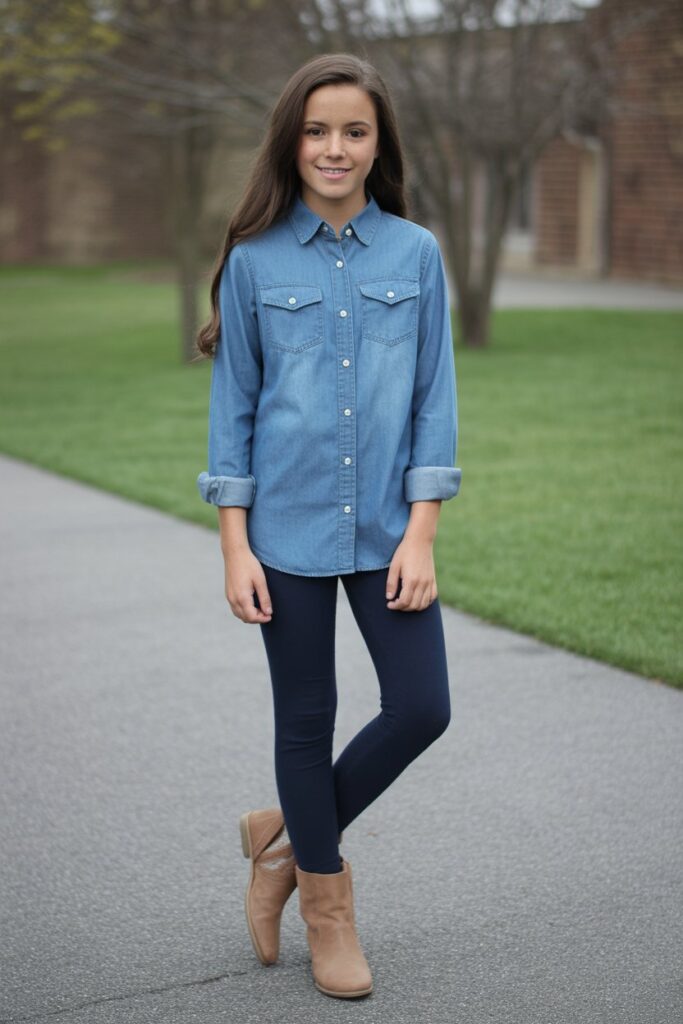 Denim Shirt + Leggings