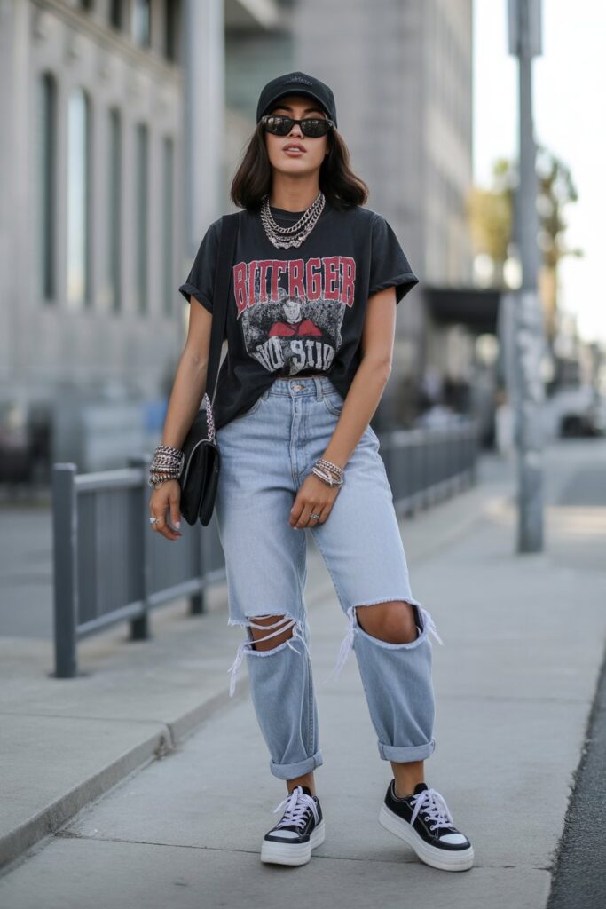 Distressed Jeans + Graphic Tee