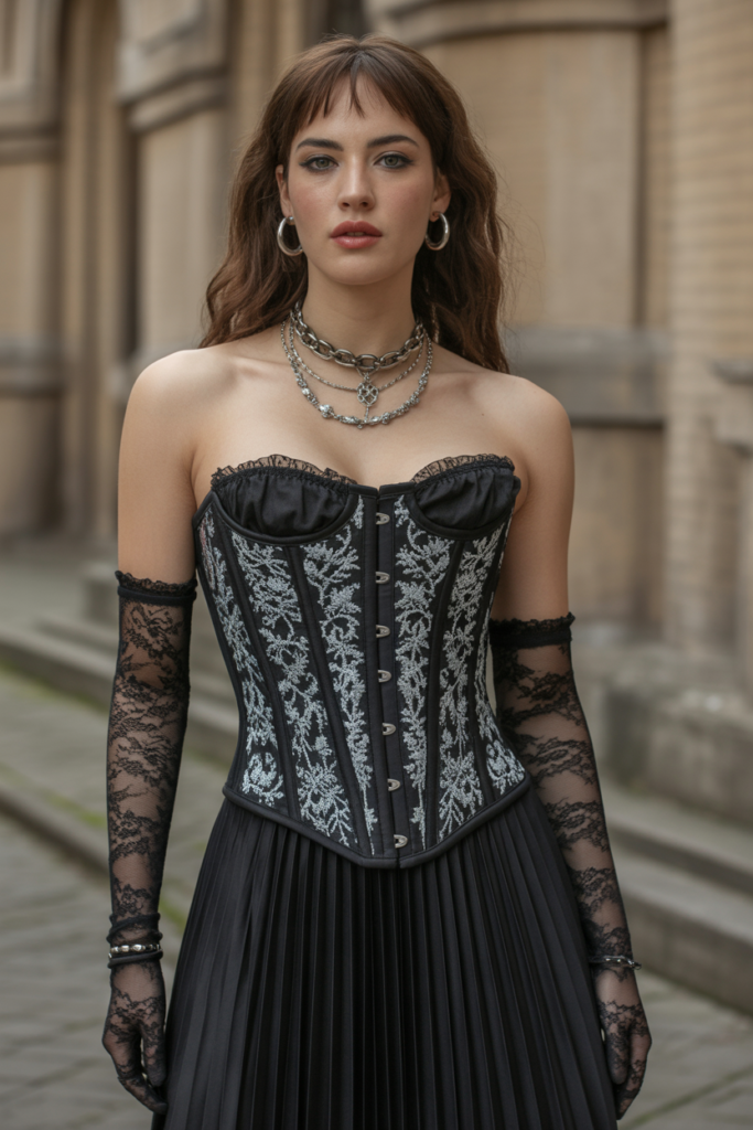 Embroidered Corset + Pleated Skirt