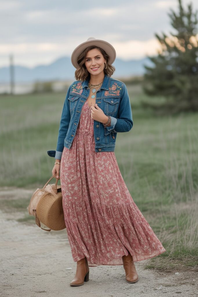 Embroidered Denim Jacket + Maxi Dress