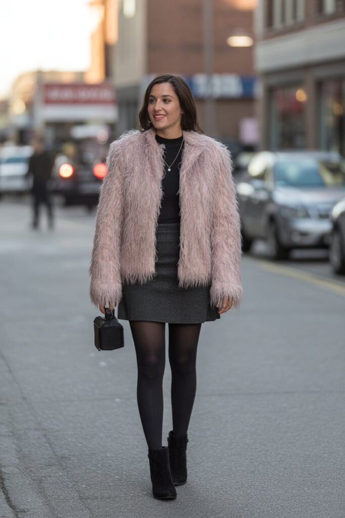 Faux Fur Jacket + Mini Skirt