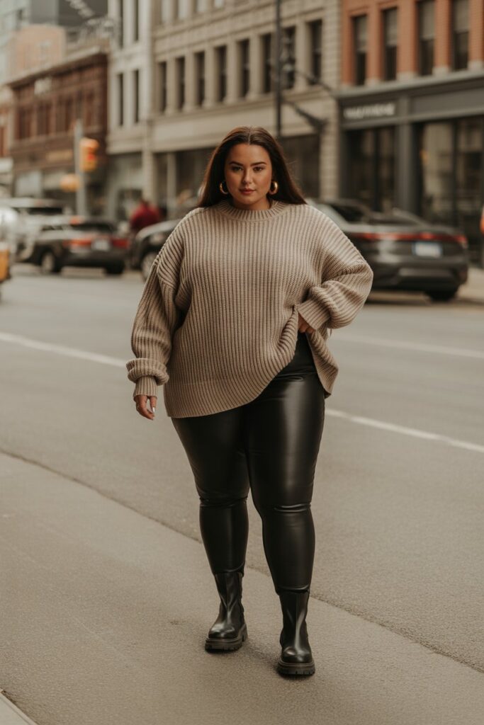 Faux Leather Leggings + Oversized Sweater