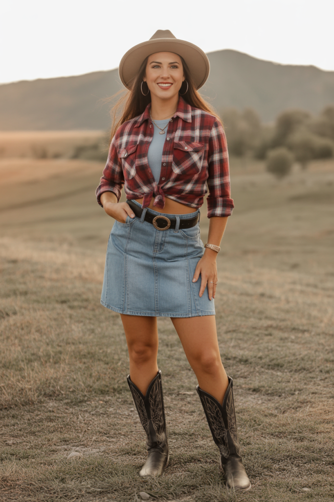 Flannel Shirt + Denim Skirt Combo
