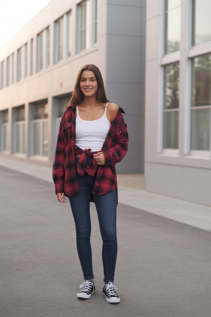 Flannel Shirt + Skinny Jeans