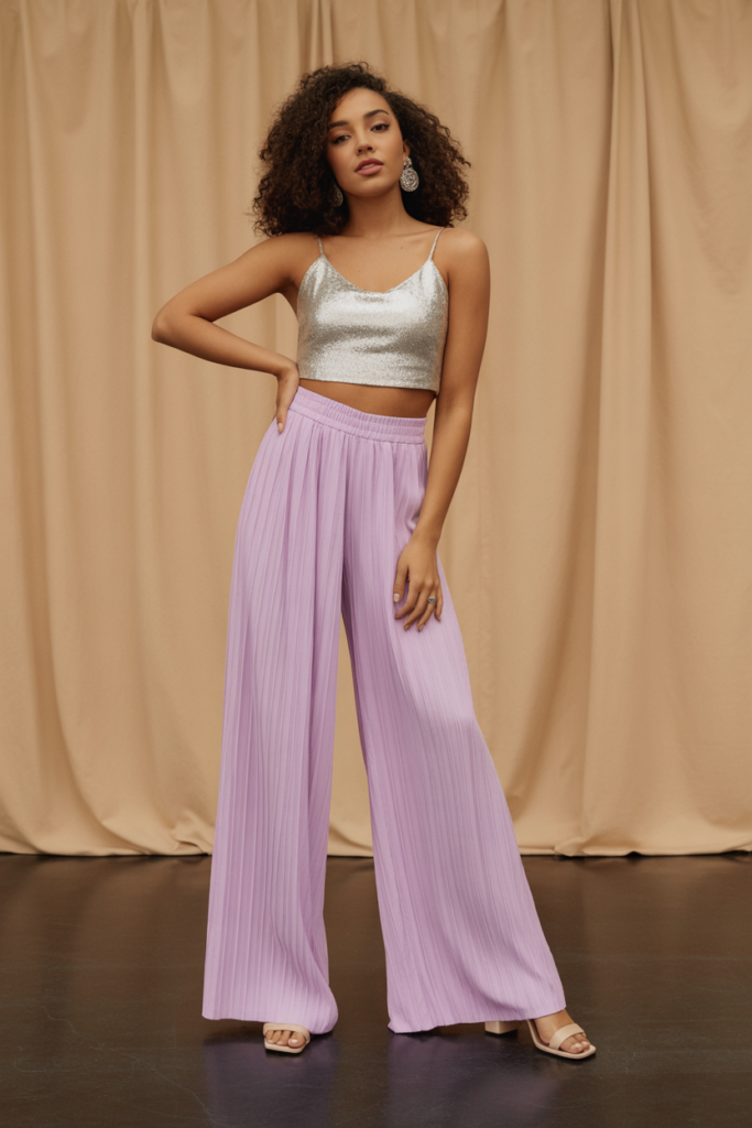 Glitter Top + Wide-Leg Pants