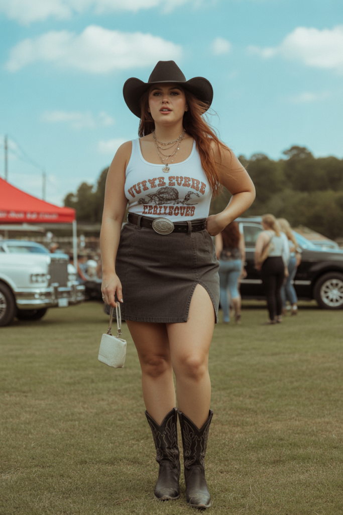 Graphic Bodysuit + High-Waisted Skirt For Country Concerts
