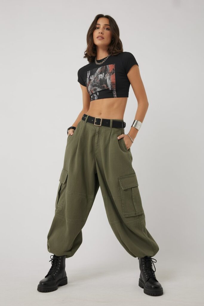 Graphic Crop Top + Cargo Pants