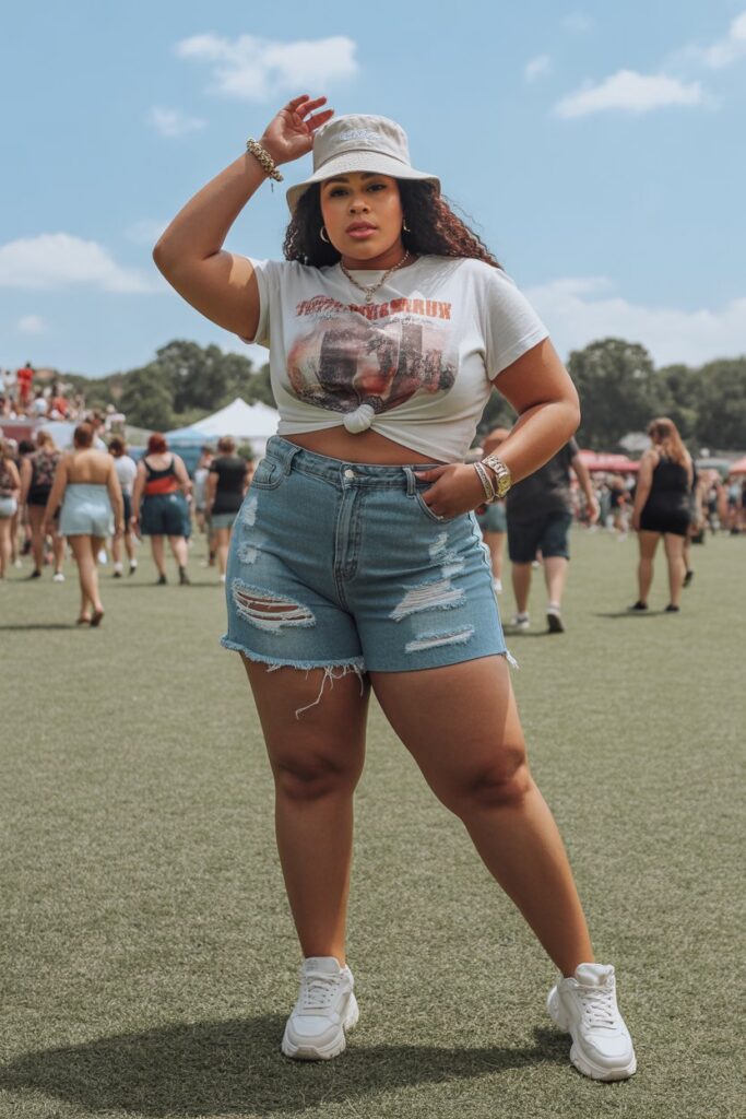 Graphic Crop Top + Distressed Shorts