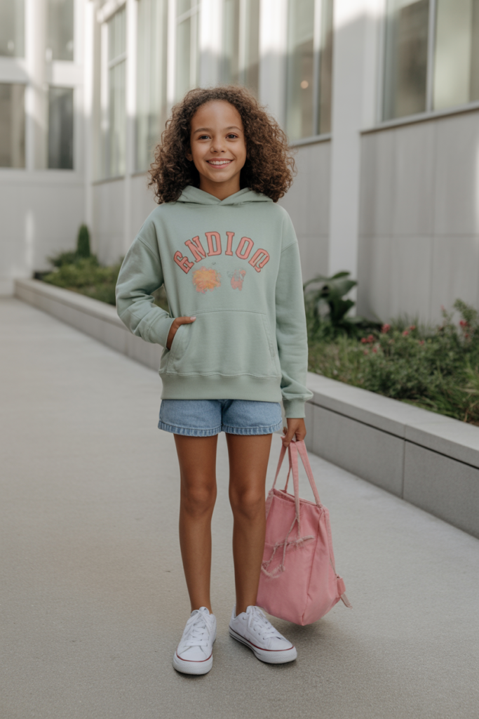 Graphic Hoodie + Denim Shorts