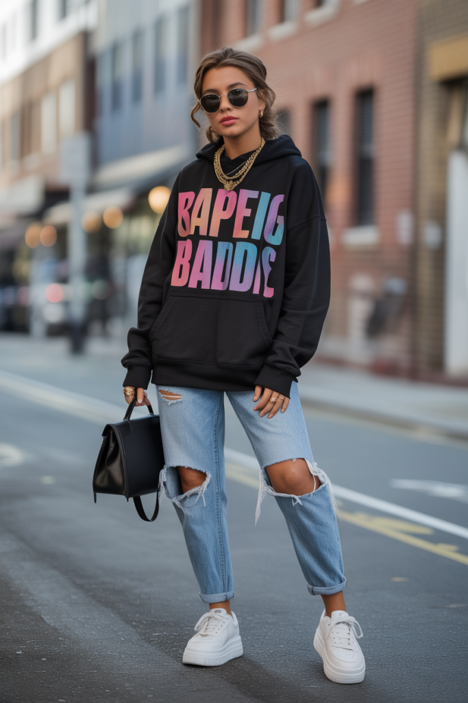 Graphic Hoodie + Ripped Jeans