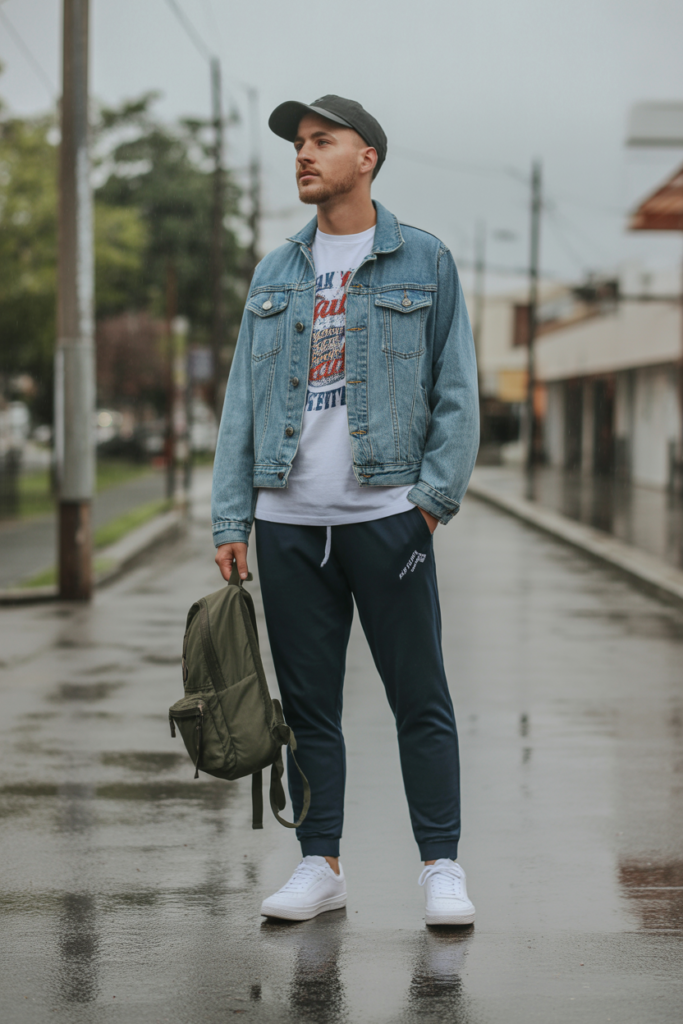 Graphic Tee + Denim Jacket + Joggers