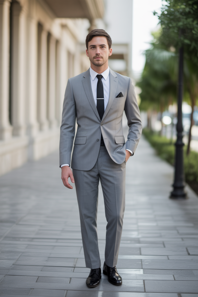 Grey Suit + Black Tie