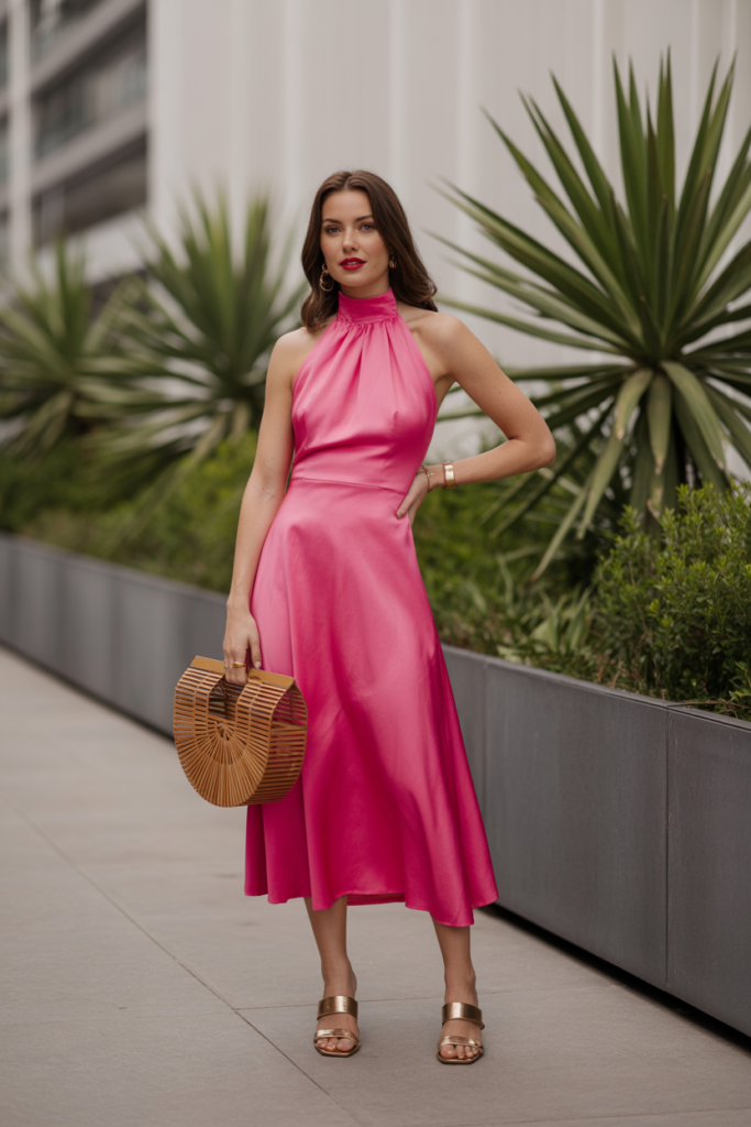 Halter Neck Dress + Statement Bag