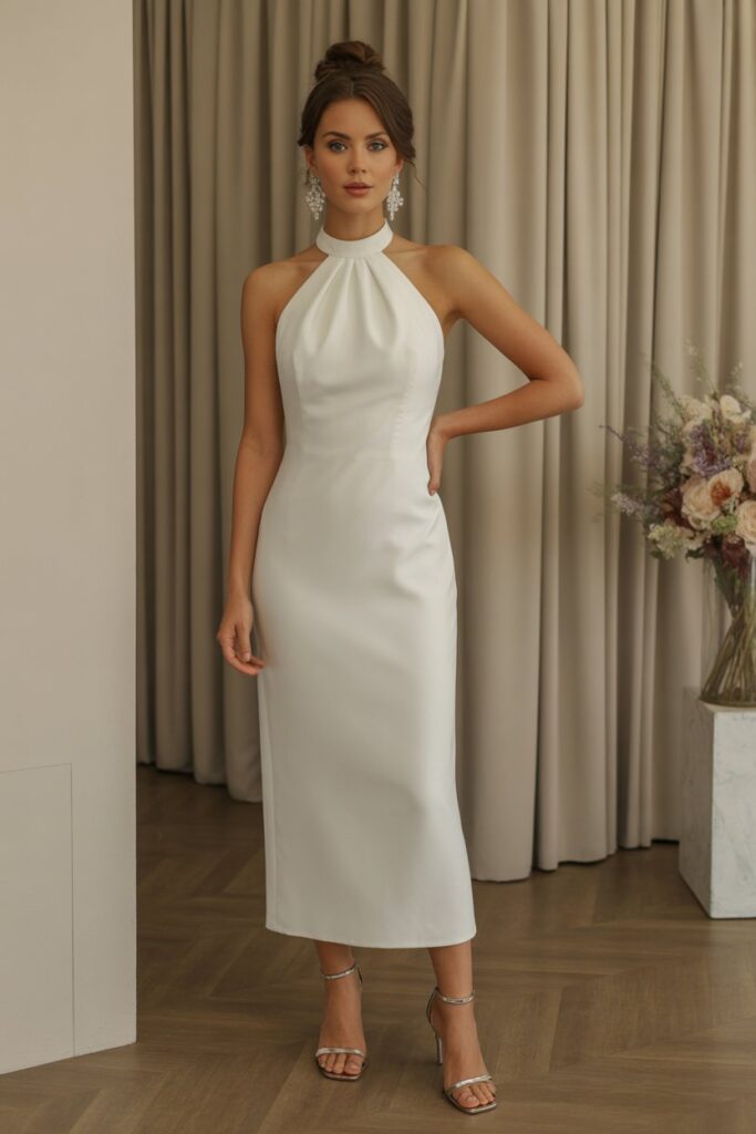 Halter Neck Dress With Updo Hairstyle