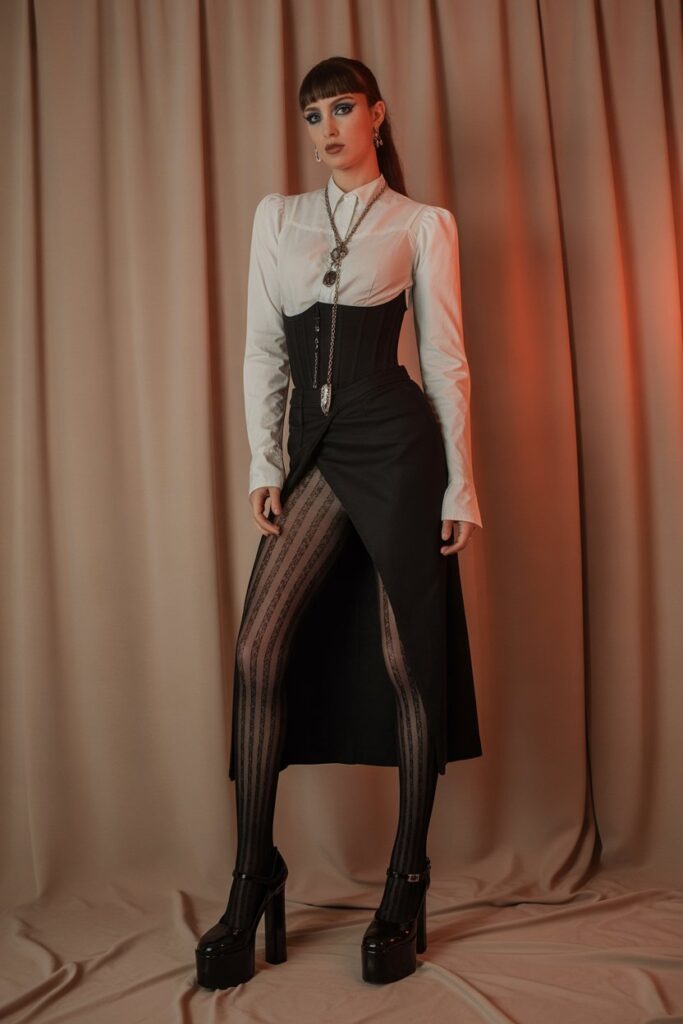High-Slit Skirt + Sheer Tights
