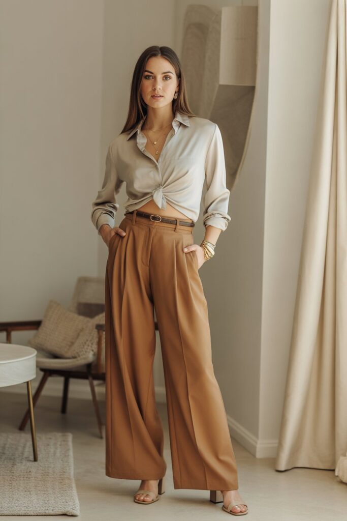 High-Waist Wide-Leg Pants + Silk Top