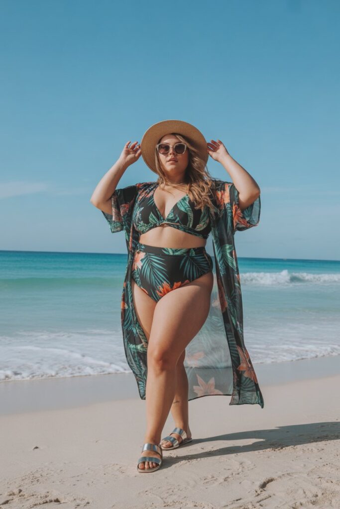 High-Waisted Bikini + Kimono Cover-Up