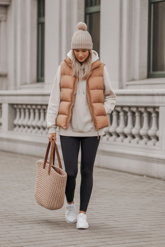 Hoodie + Puffer Vest + Leggings