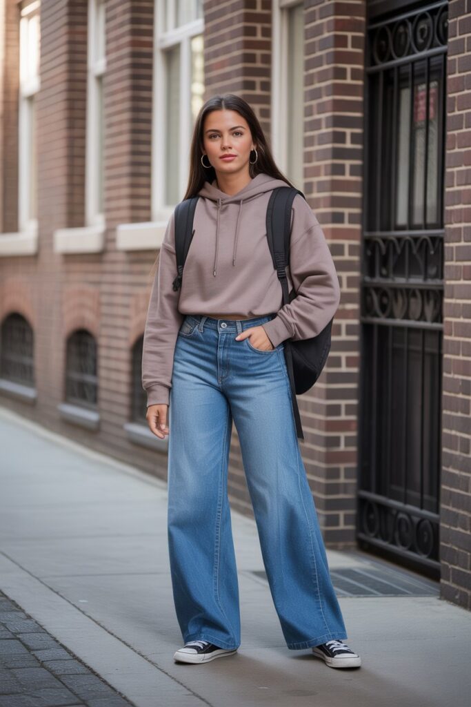 Hoodie + Wide-Leg Jeans