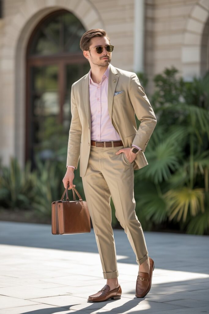 Khaki Suit + Loafers