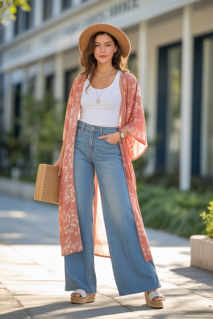 Kimono With Wide-Leg Jeans