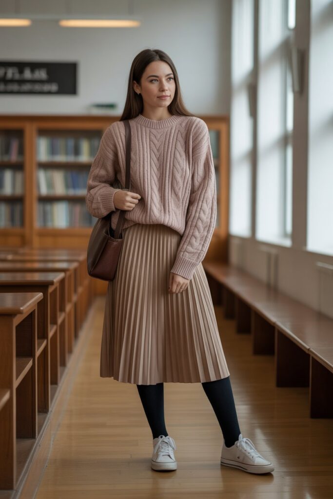 Knit Sweater + Pleated Skirt