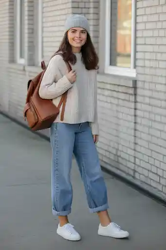 Knit Sweater + Straight-Leg Jeans
