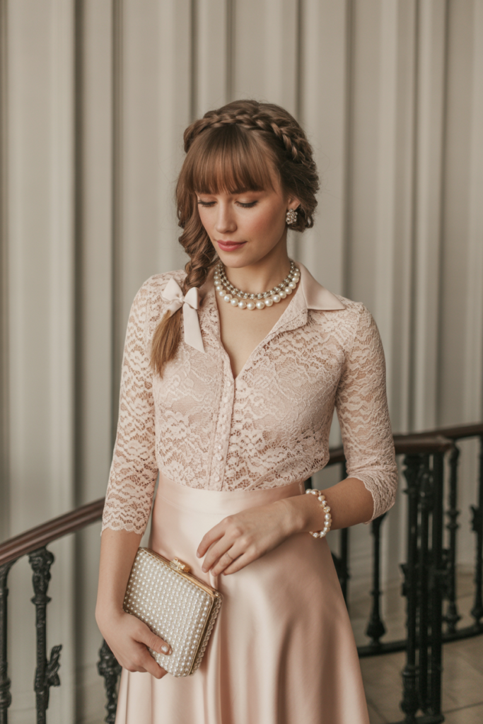 Lace Blouse + Silk Midi Skirt