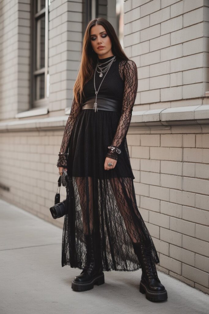 Lace Maxi Dress + Chunky Boots