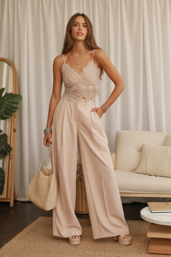 Lace Top + Wide-Leg Pants