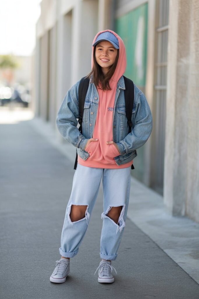 Layered Hoodie + Denim Jacket