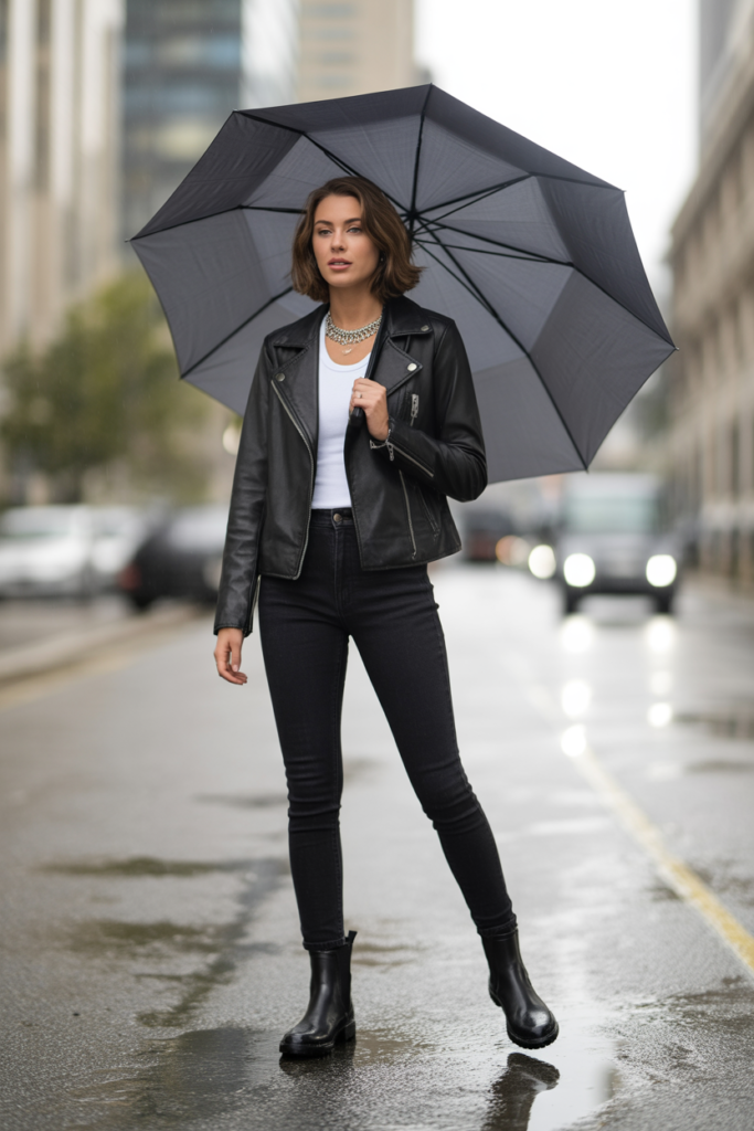 Leather Jacket + Black Jeans + Chelsea Boots