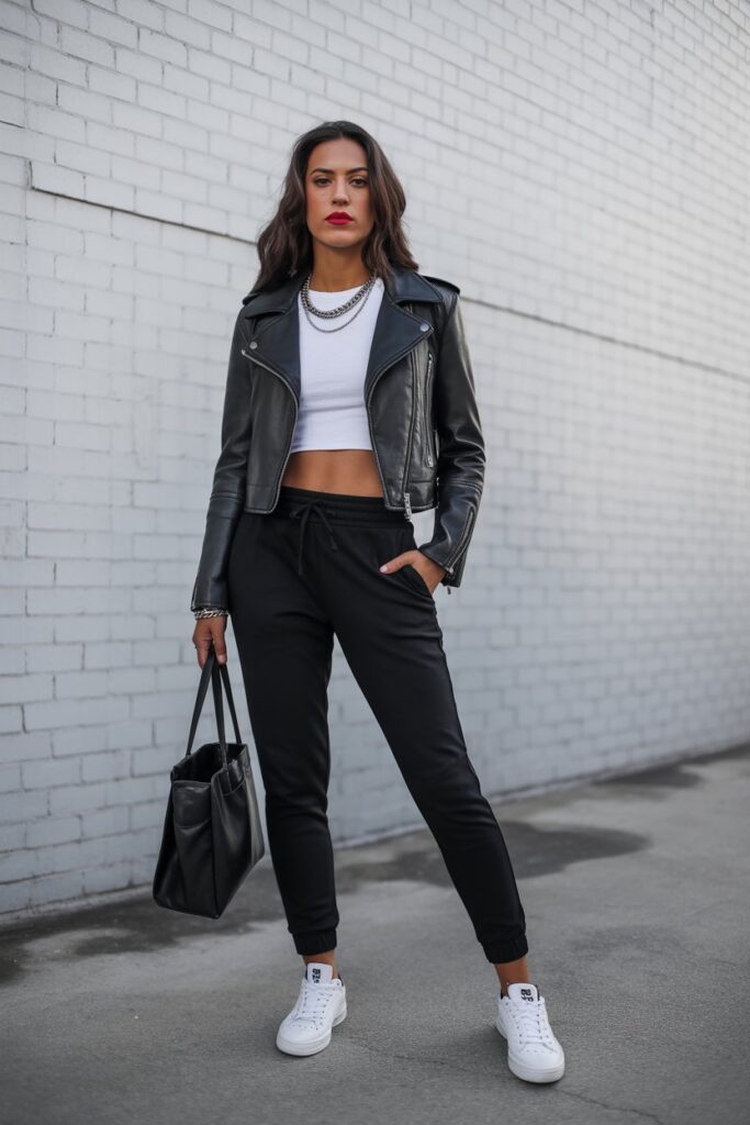 Leather Jacket + Joggers