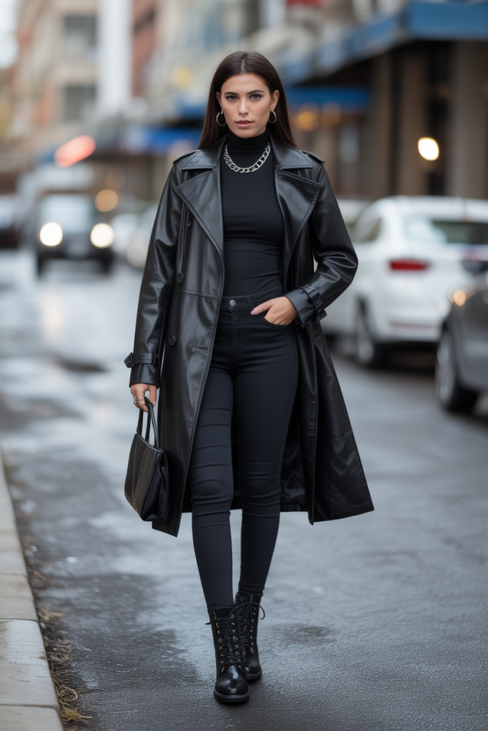 Leather Trench Coat + Skinny Jeans