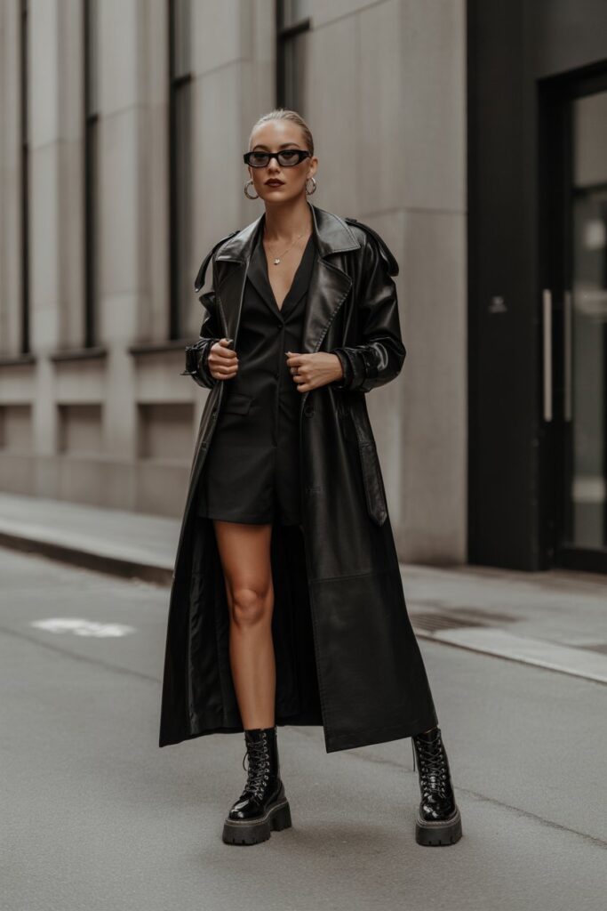 Leather Trench + Monochrome Outfit