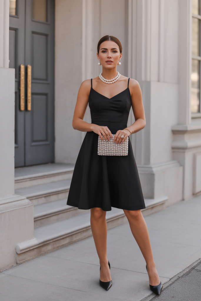 Little Black Dress With Pearl Accessories